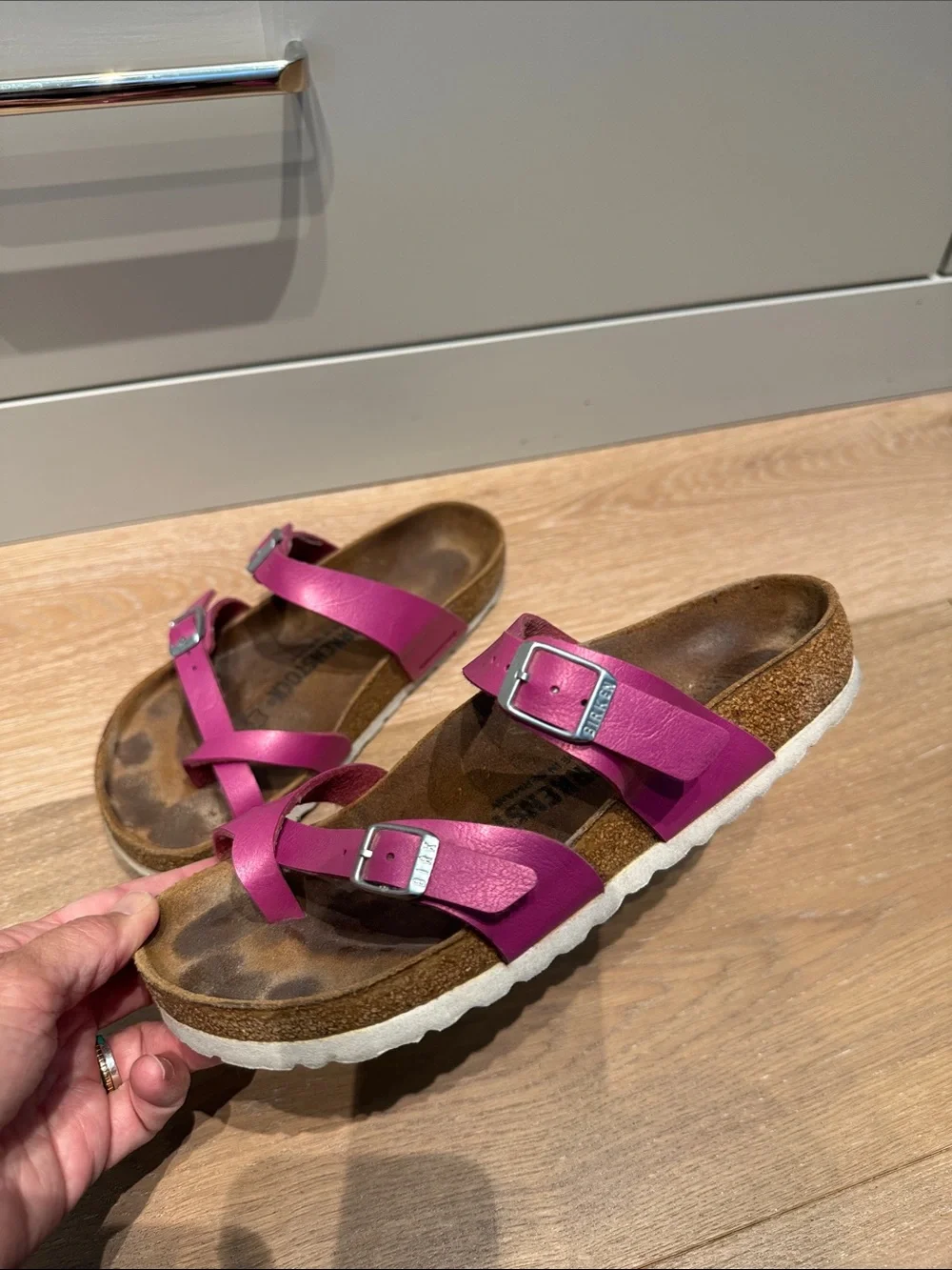 Hot Pink white sole Birkenstock Mayari vegan leather Size 37